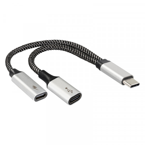 USB-C (m) - 2x USB-C (v) Kabel - Y-split - USB 2.0 - OTG en PD 60W - 0,15 meter - Zwart