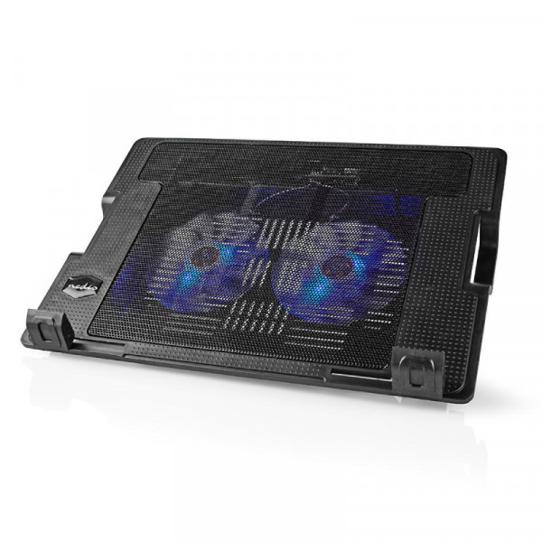 Verstelbare Laptopstandaard - Tot 18 inch - met Koelventilatoren - 2-poorts USB Hub - Zwart/Blauw