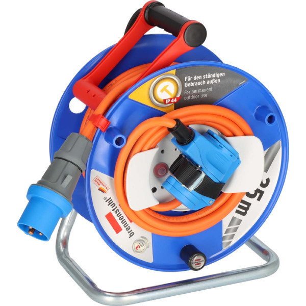 CEE Kabelhaspel - 3680W - 230V - 16A - IP44 - 23 meter + 2 meter - Blauw/Oranje