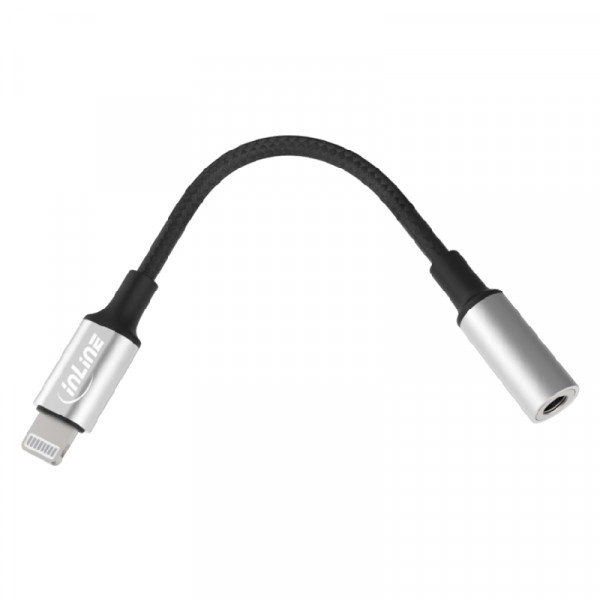 Slim Lightning (m) naar 3.5mm Stereo Jack (v) Adapterkabel - Verguld - 0,1 meter - Zwart