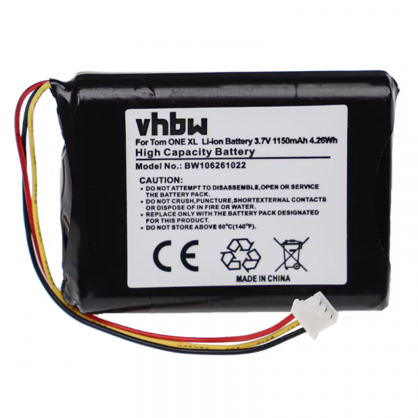Accu voor TomTom (Maxwell) IPC653443 - 3,7V - 1150 mAh - Zwart