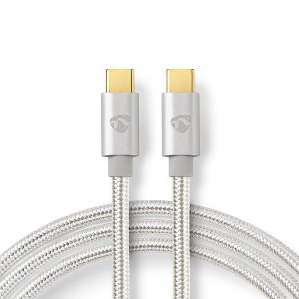 USB-C Kabel - USB 2.0 - Nylon sleeve - Verguld - 2 meter - Zilver