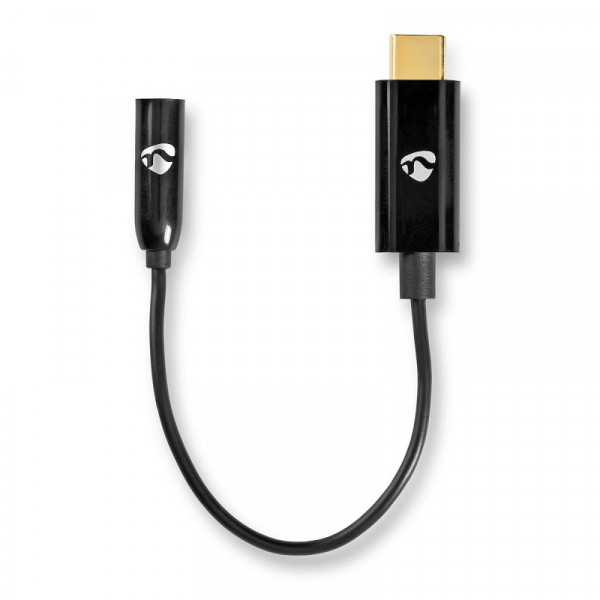 USB-C (m) naar 3.5mm Stereo Jack (v) Adapterkabel - Actief, Met DAC - Verguld - 0,1 meter - Zwart