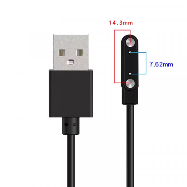 Oplaadkabel voor diverse smartwatches - Universele 7,62-14,3mm connector - 0,6 meter - Zwart