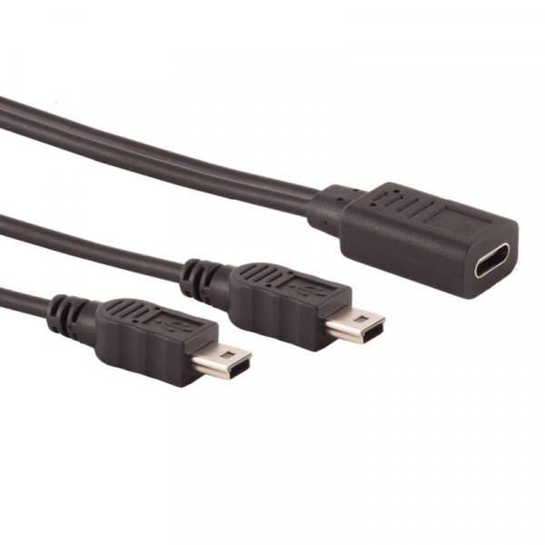 USB-C (v) - 2x Mini USB-B (m) Kabel - Y-split - USB 2.0 - 0,3 meter - Zwart