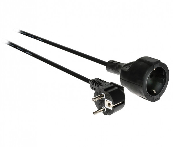 Stroom Verlengkabel - Haakse Schuko - Geaard - 3 x 1,5mm2 - 2 meter - Zwart