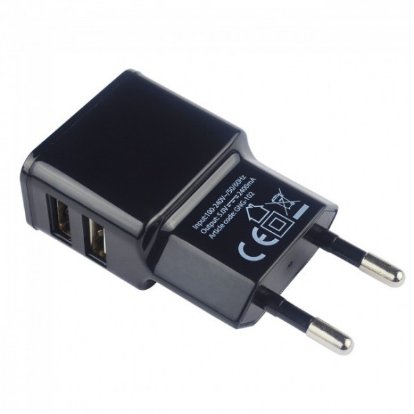 Dubbele USB lichtnet adapter 5V 2,4A Zwart