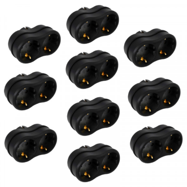 10-PACK Horizontale Stopcontact Splitter - Wave - Horizontale Stopcontacten - Randaarde - Zwart