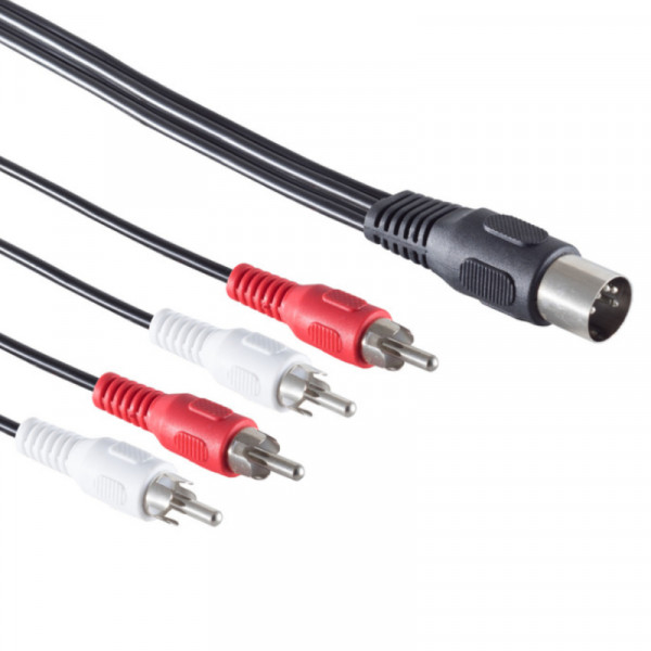 5-pin DIN (m) - 2x Stereo Tulp (m) Kabel - 1,5 meter - Zwart