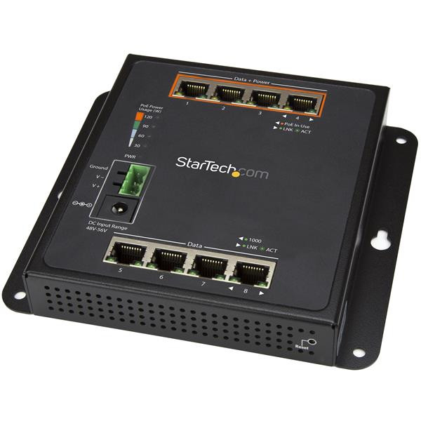 StarTech 8 poorts (4 PoE+) Gigabit ethernet switch - managed - wandmonteerbaar met toegang voorzijde