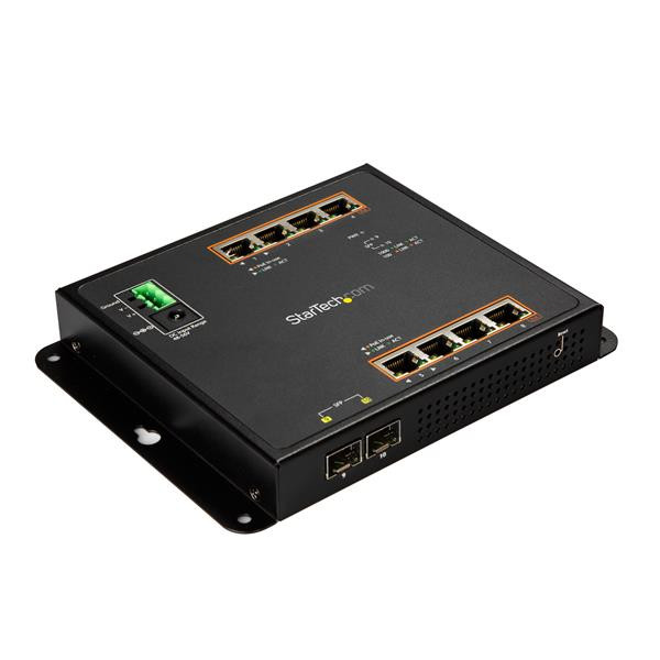 StarTech 8-poorts Gigabit PoE switch - Beheerd - Monteerbaar op wand - 2 SFP Poorten - Zwart