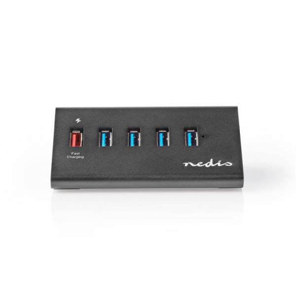 USB-A hub - 4x USB-A en 1x USB Micro-B - USB 3.2 Gen 1 - 1x USB-A oplaadpoort - Zwart
