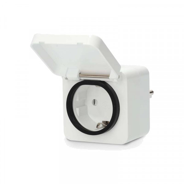Slimme Zigbee Stopcontact Stekker voor Buiten - Tot 3680W - Met stroommeter - Geaard - Wit