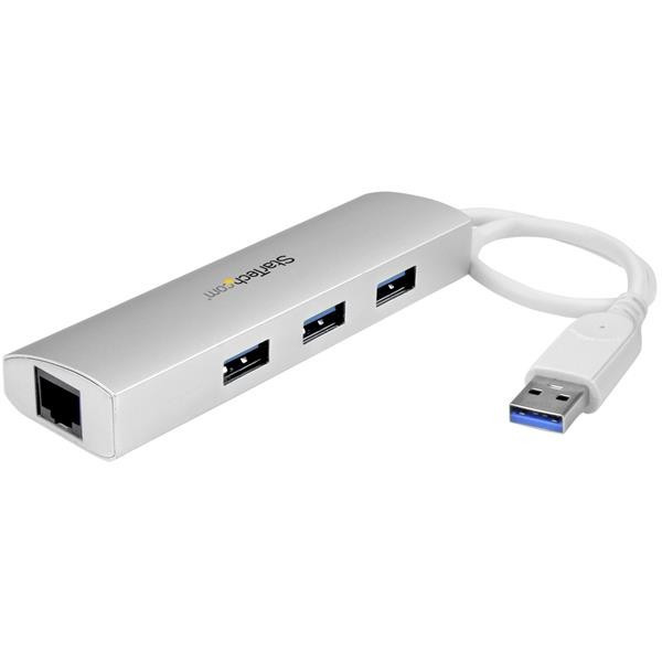 StarTech USB 3.0 Hub - 3x USB-A - Gigabit Ethernet - USB 3.1 Gen 1 - 0,3 meter - Aluminium