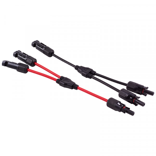 MC4 Solar Y-kabel Set - 1x (m) naar 2x (v) en 1x (v) naar 2x (m) - 4mm2 - 0,3 meter - Zwart/Rood