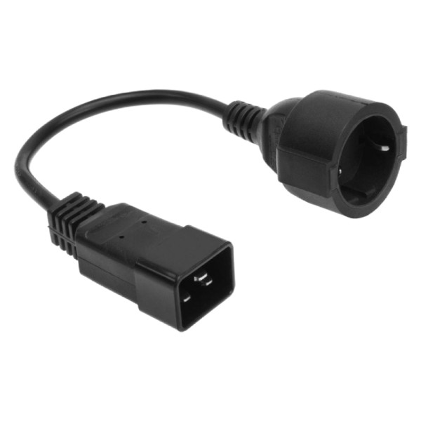 C20 - Schuko Stroomkabel - Geaard - 3 x 1,5mm2 - 0,2 meter - Zwart