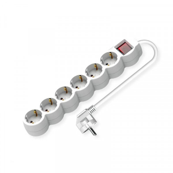 6-voudige Stekkerdoos - Ronde stopcontacten - Met schakelaar - 3680W - 1,5 meter - Wit