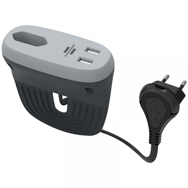 Stekkerdoos voor op de bank - 2 USB oplaadpoorten - 1x Euro - 3500W - 3 meter - Grijs