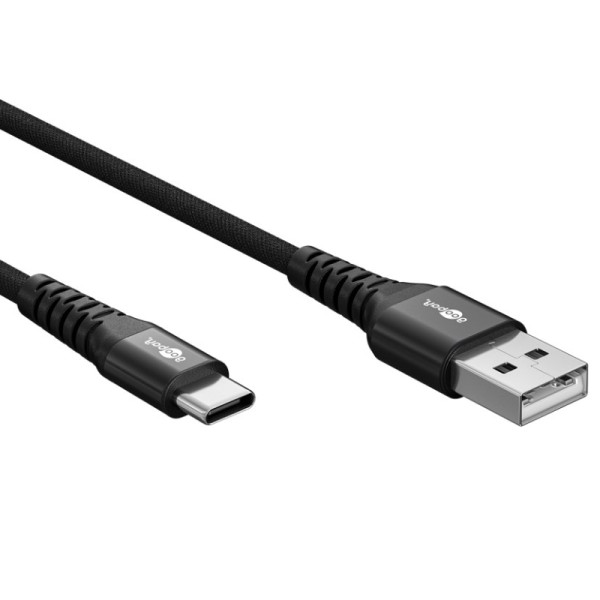 USB-A naar USB-C Kabel - USB 2.0 - 60W PD - Soft Nylon Sleeve - 3 meter - Zwart