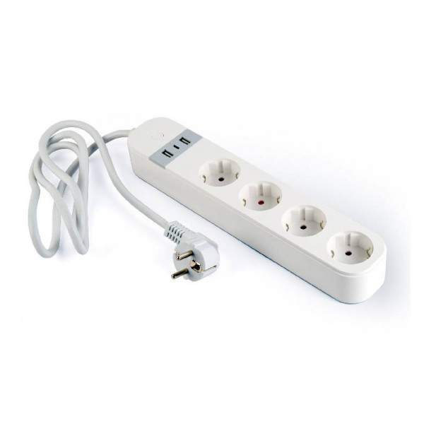 Gembird Slimme Wifi 4-voudige Stekkerdoos - 2x USB-A en USB-C - 1,5 meter - Wit