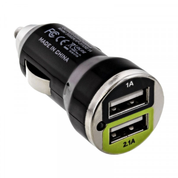 InLine Dubbele USB Autolader - 10W - 2x USB-A - Zwart/Groen