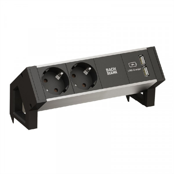 Bachmann DESK2 tweevoudig met 2 USB oplaadpoorten Zwart