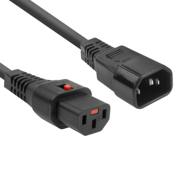 C13 IEC Lock - C14 Verlengkabel - 3 x 1mm2 - 1,5 meter - Zwart