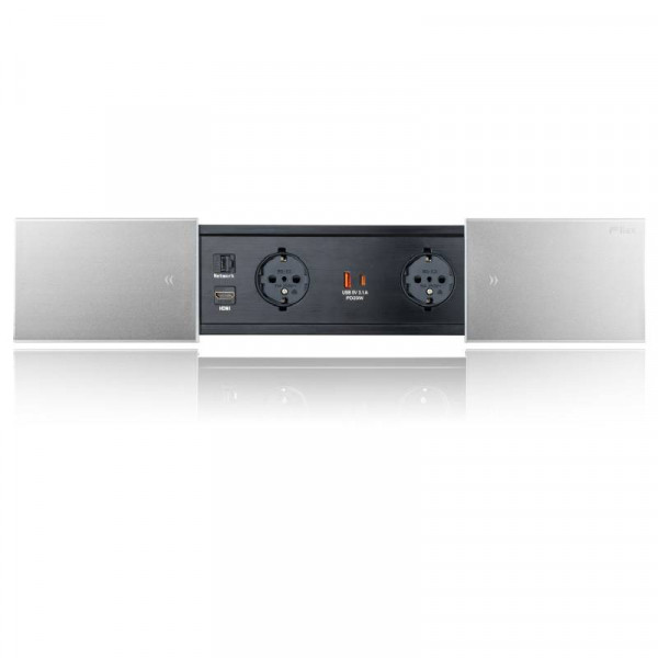 Desk In Slide - 2x Schuko - USB en USB-C oplaadpoort - RJ45 - HDMI - 1 meter eGST (m) - Zwart/Zilver
