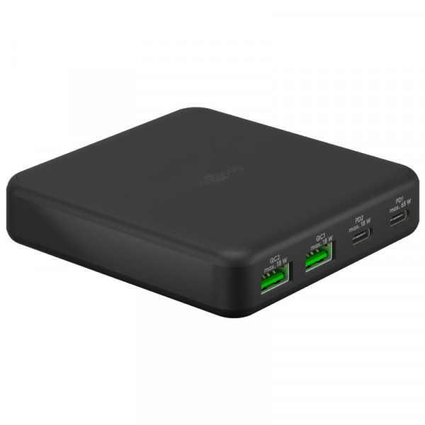 USB Oplader - 45W - 2x USB-A en 2x USB-C - GaN - PD en QC 3.0 - Zwart