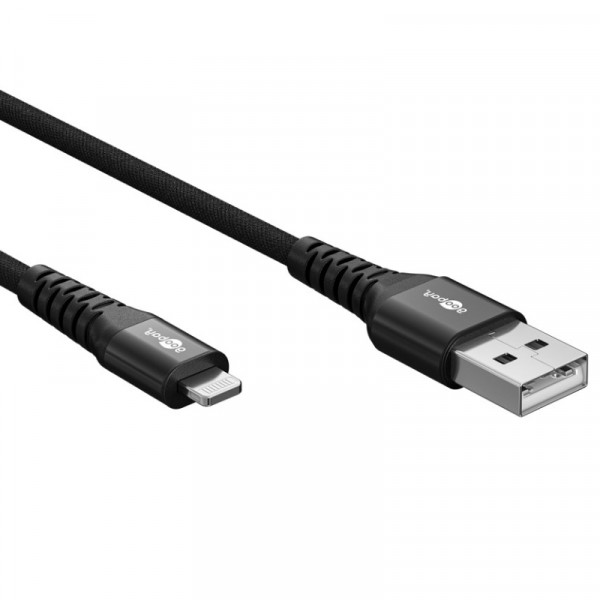 USB-A naar Lightning Kabel - 60W PD - Soft Nylon Sleeve - 0,5 meter - Zwart