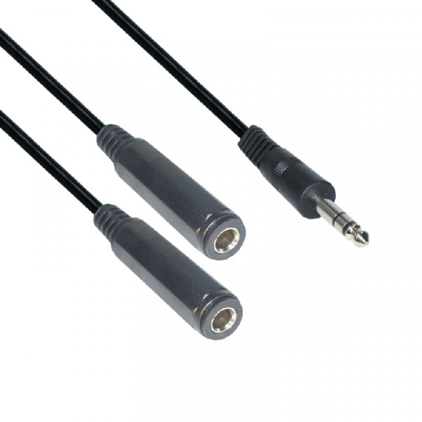 6,35mm (m) - 2x 6,35mm Stereo Jack (v) Splitter Adapterkabel - 0,2 meter - Zwart