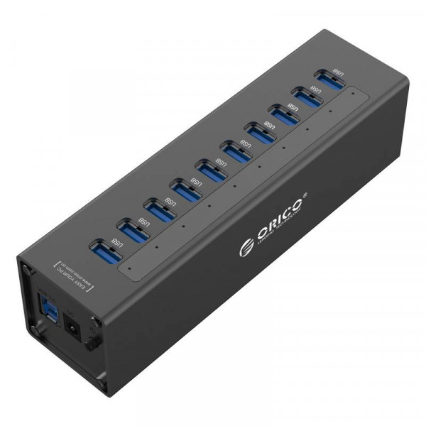 Orico USB-A Hub - 10x USB-A - Aan-uitschakelaar - Gevoed - USB 3.2 Gen 1 - 1 meter - Zwart