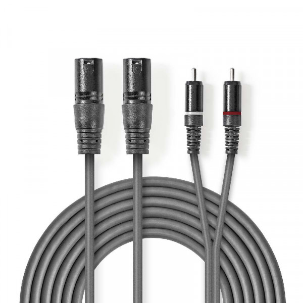 2x XLR 3-pin (m) - Stereo Tulp (m) Kabel - 1,5 meter - Antraciet