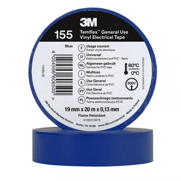 3M Isolatie Tape - 19mm breed - 0,127mm dik - 20 meter - Blauw
