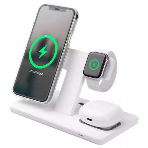FIXED 3-in-1 Draadloze Oplaadstandaard voor iPhone, AirPods en Apple Watch - 15W - Wit