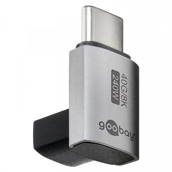 Haakse USB-C (v) naar USB-C (m) Adapter - USB4 - Haaks omhoog en omlaag - Compact - Zilver