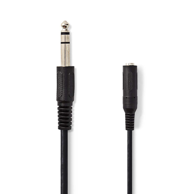 Stereo-Audiokabel | 6,35 mm Male | 6,35 mm Female | Vernikkeld | 5.00 m | Rond | Zwart | Label
