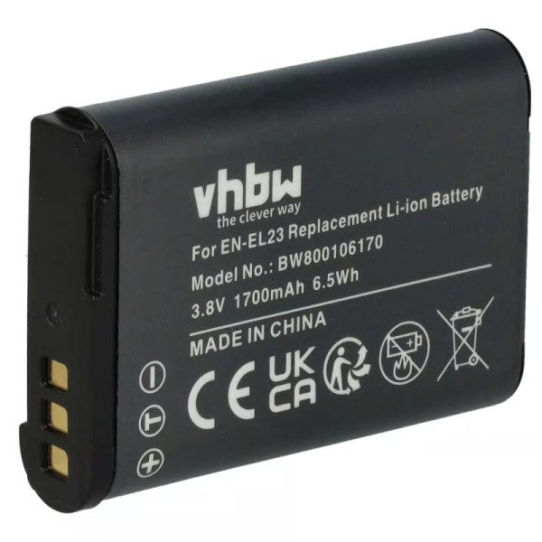 Accu voor Nikon EN-EL23 - 3,8V - 1800mAh - Zwart