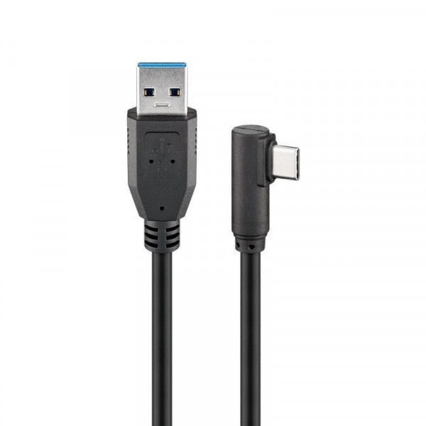 USB-A naar Haakse USB-C Kabel - USB 3.2 Gen 1 - 2 meter - Zwart