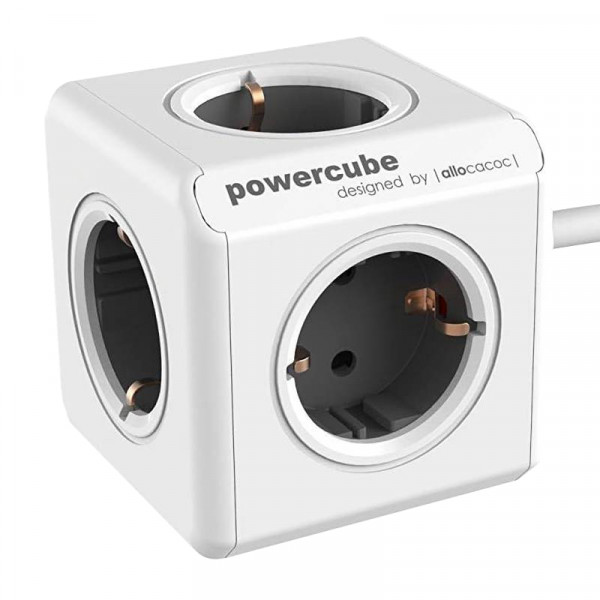 Allocacoc PowerCube extended - 5x Schuko - 1,5 meter kabel - Wit/Grijs
