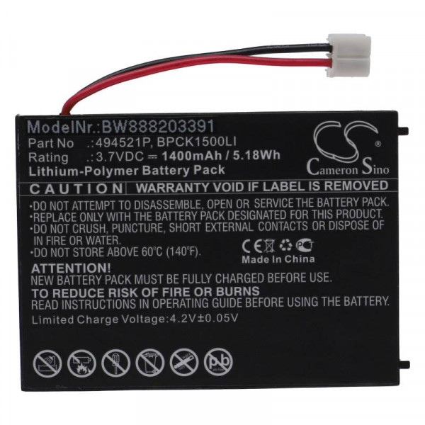 Accu voor Audioline 494521P, BPCK1500LI, 494251P - 3,7V - 1400 mAh - Zwart