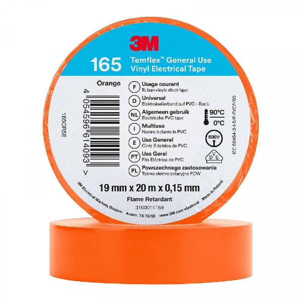 3M Isolatie Tape - 19mm breed - 0,152mm dik - 20 meter - Oranje