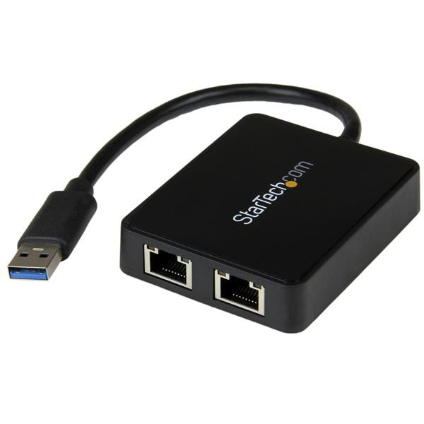 StarTech USB 3.0 - 2x Gigabit Netwerkadapter Zwart + USB