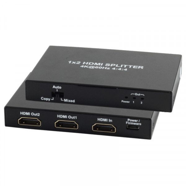 HDMI Splitter - 2-poorts - 4K 60Hz - Metaal - Zwart