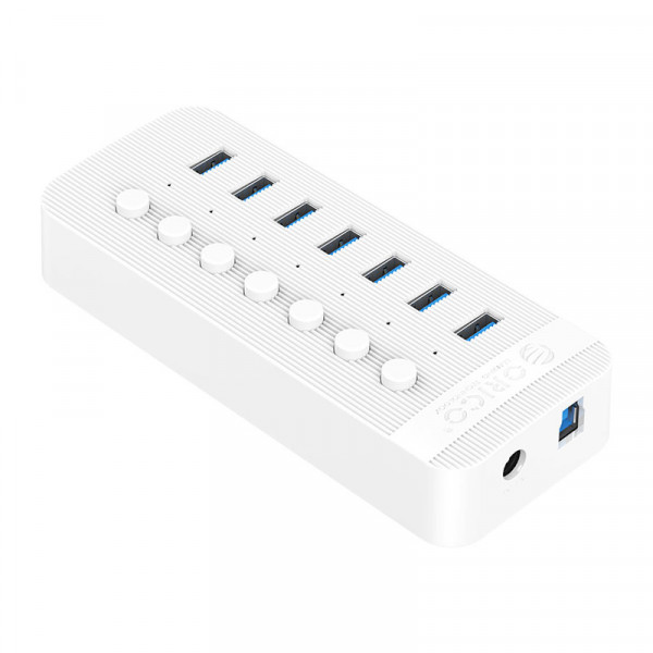 Orico USB-A Hub - 7x USB-A - 7x Aan-uitschakelaar - Gevoed - USB 3.2 Gen 1 - 1 meter - Wit