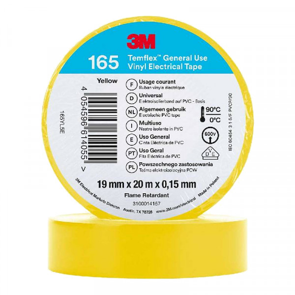 3M Isolatie Tape - 19mm breed - 0,152mm dik - 20 meter - Geel