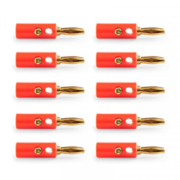 Banana Plug - Verguld - Schroefbaar - 10 stuks - Rood