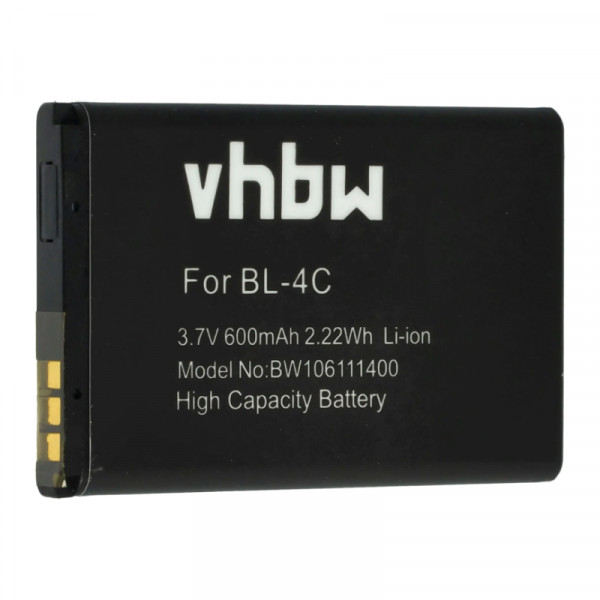 Accu voor diverse Nokia - BL-4C - 3,7V - 600mAh - Zwart