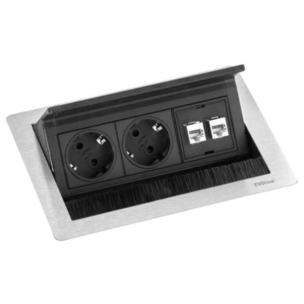 EVOline Flip Top Push S - 2x Schuko - 2x RJ45 (v) - 3 meter - Zwart