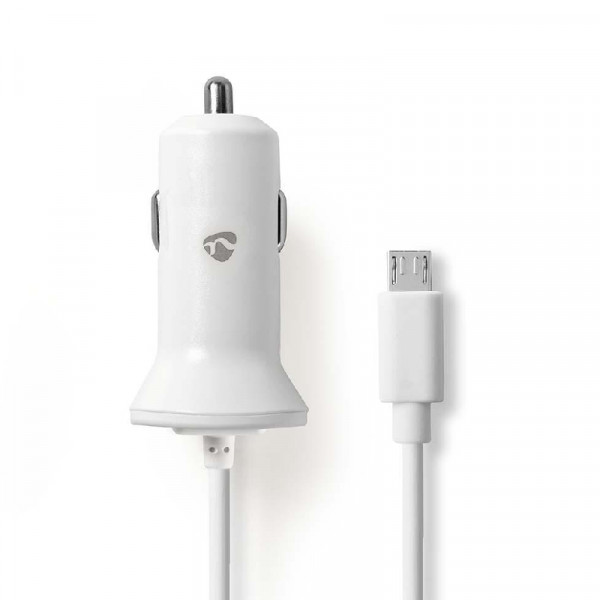 Micro USB-B Autolader - 12W - 1 meter - Wit
